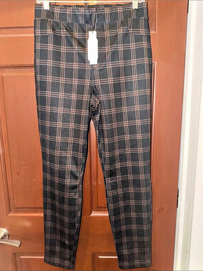 Sanctuary Plaid Pull-On Stretch Pants Black Brown NWT